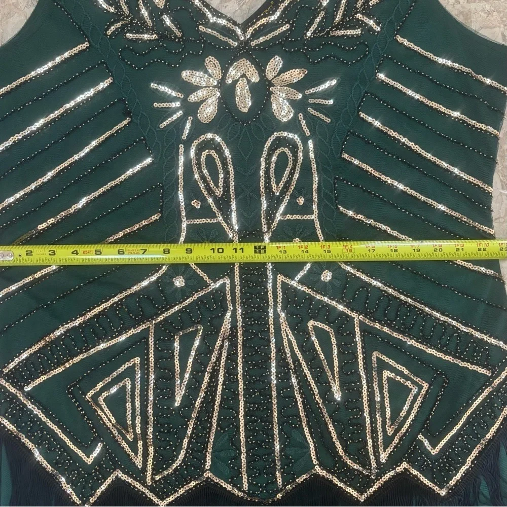 NWT BABEYOND Emerald & Gold Sequin Flapper Holiday Party Dress 3X-5XL Fringe - Picture 11 of 16